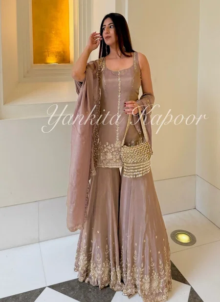 NSR 863 Crep Silk With Embrodary Siquance Work Top With Sharara Dupatta Wholesale Suppliers In Mumbai